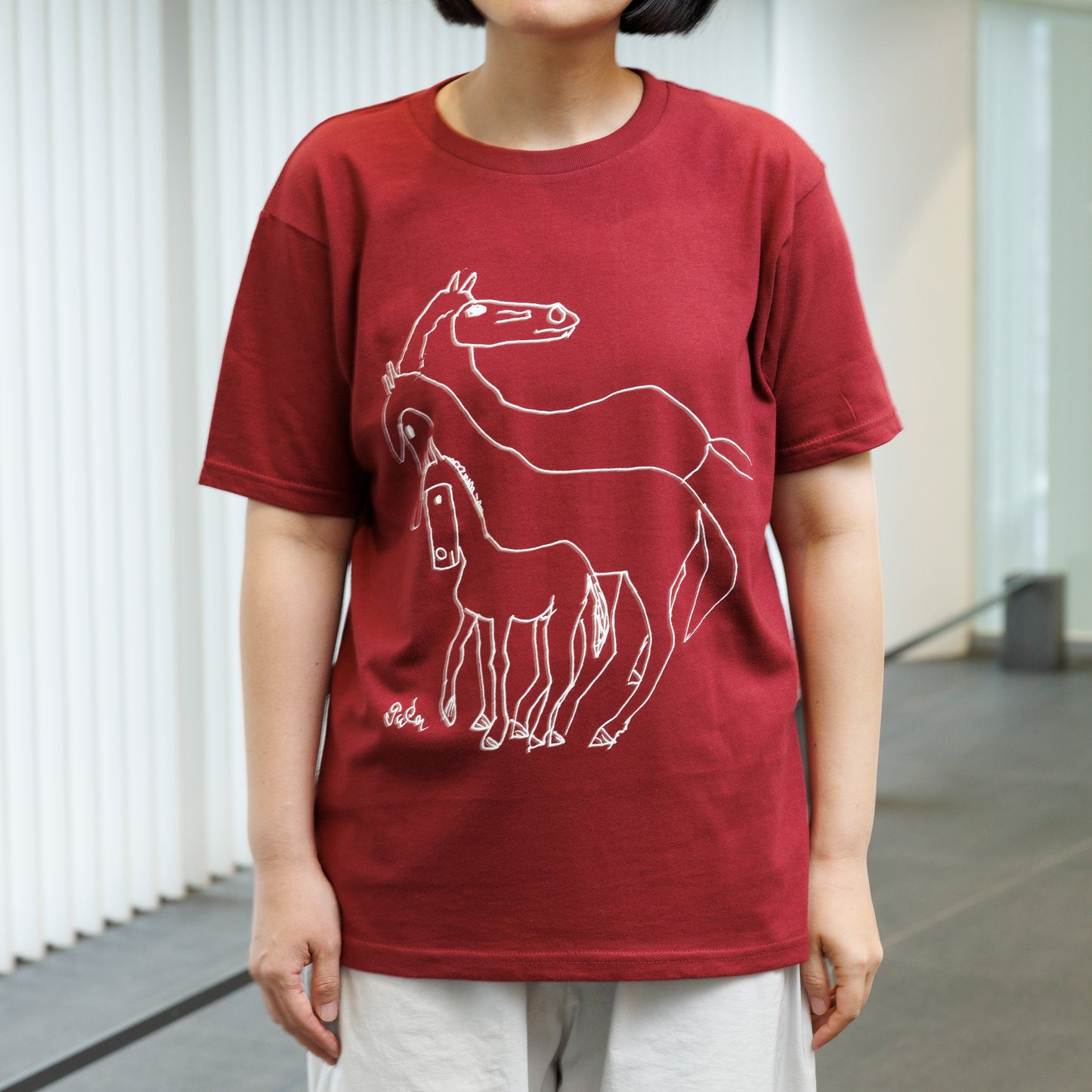 いのくまTシャツ(おやこ馬)バーガンディ