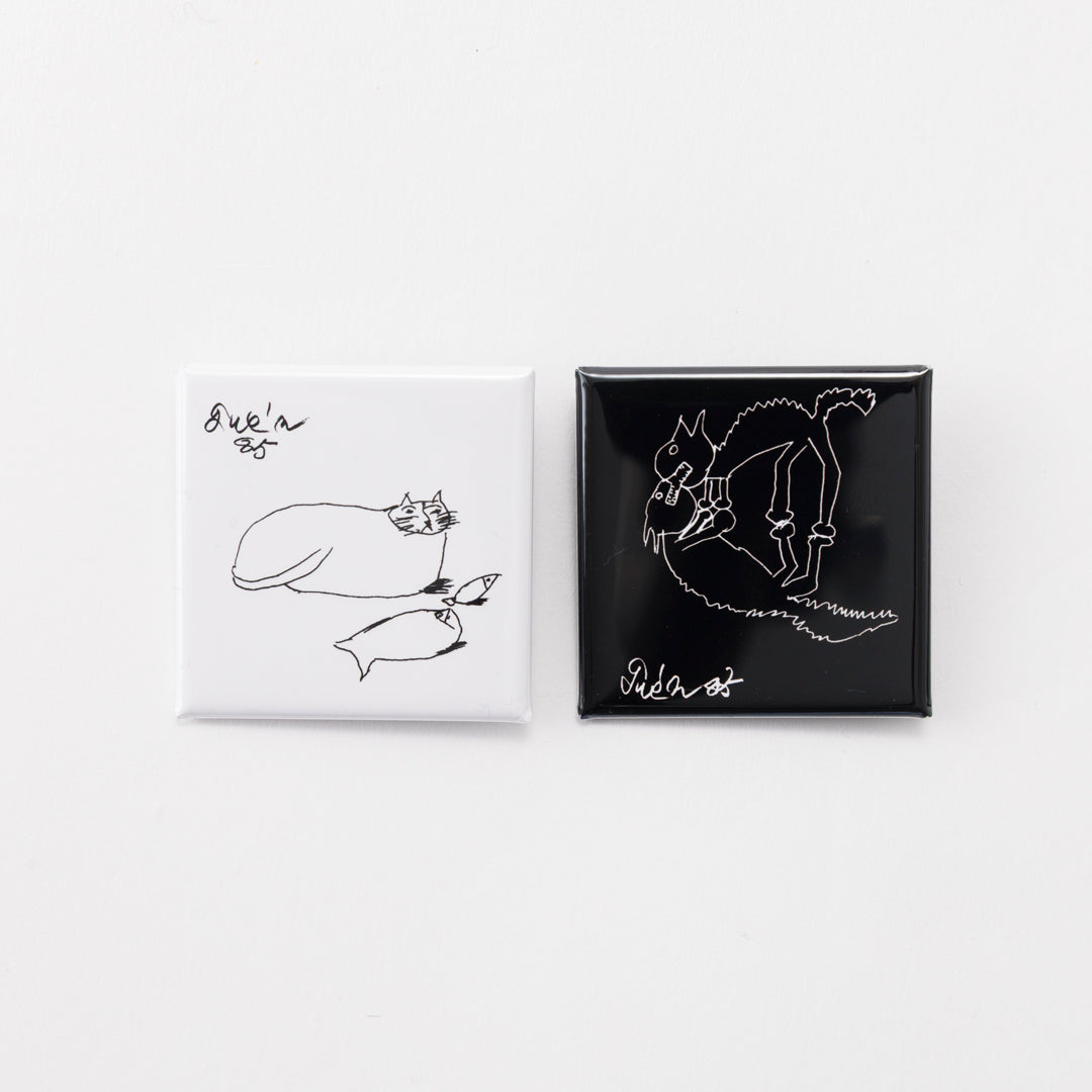 Tin badge square (Cat and two fish)