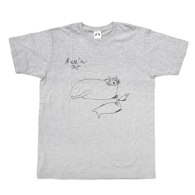 いのくまTシャツ (猫と2匹の魚)グレー