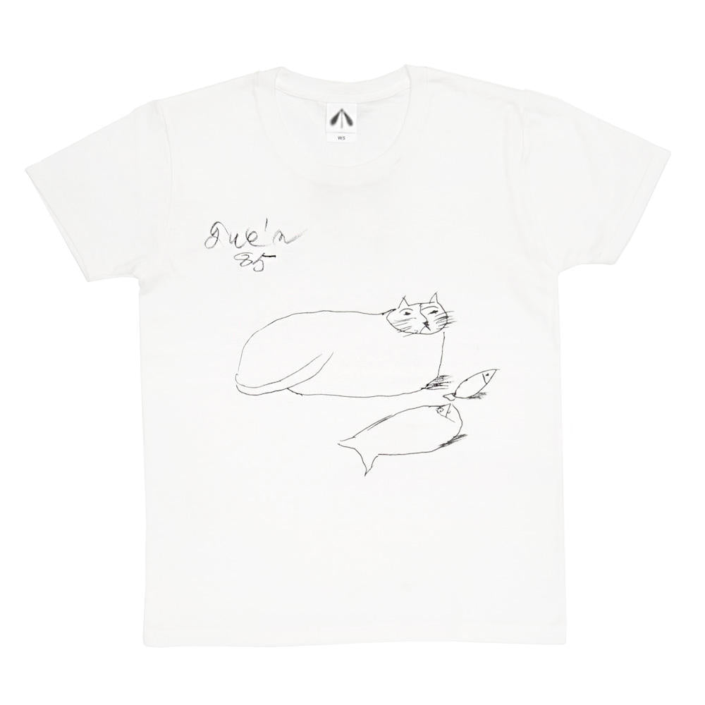 いのくまTシャツ （猫と2匹の魚）ホワイト