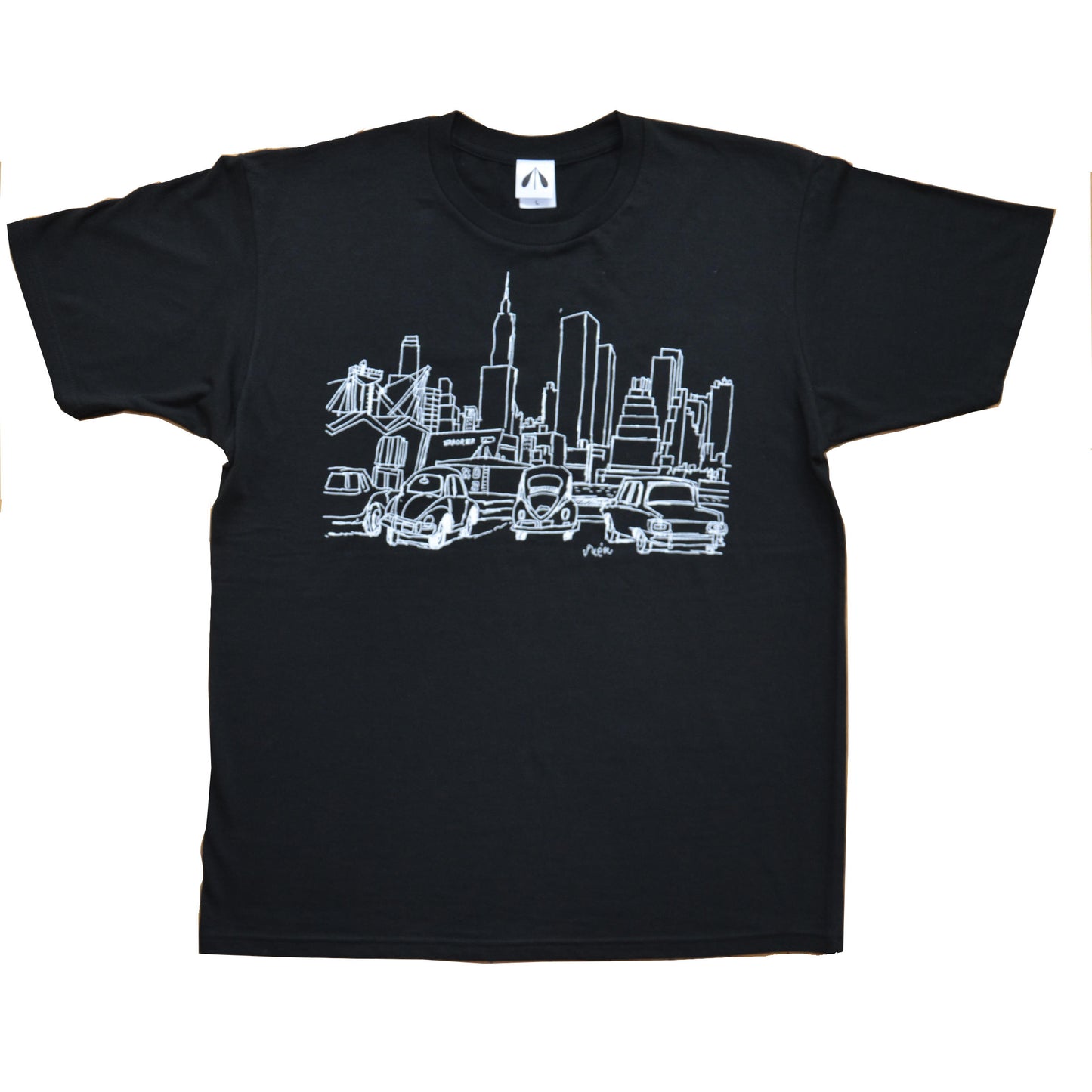 いのくまTシャツ（車のある風景）ブラック