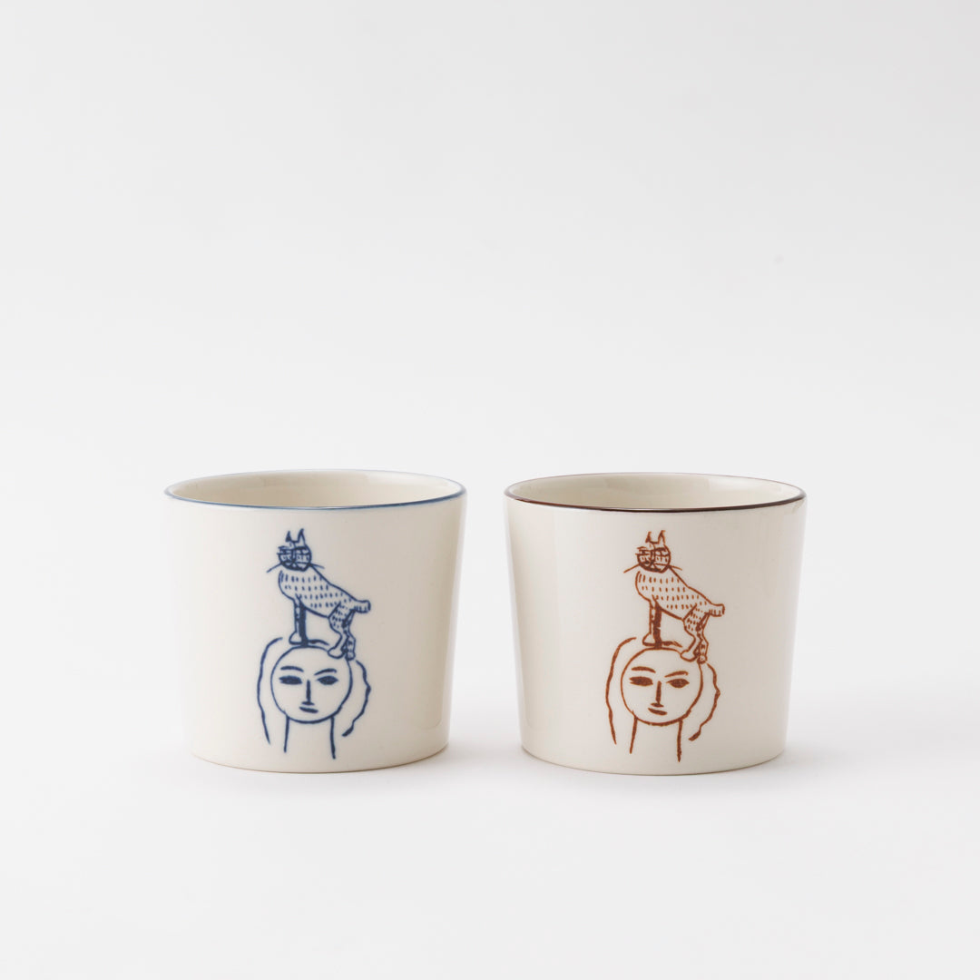 GENICHIRO INOKUMA CUP　(Cat sitting on a head)　Brown