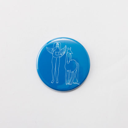 Tin badge large (Angel and horse)