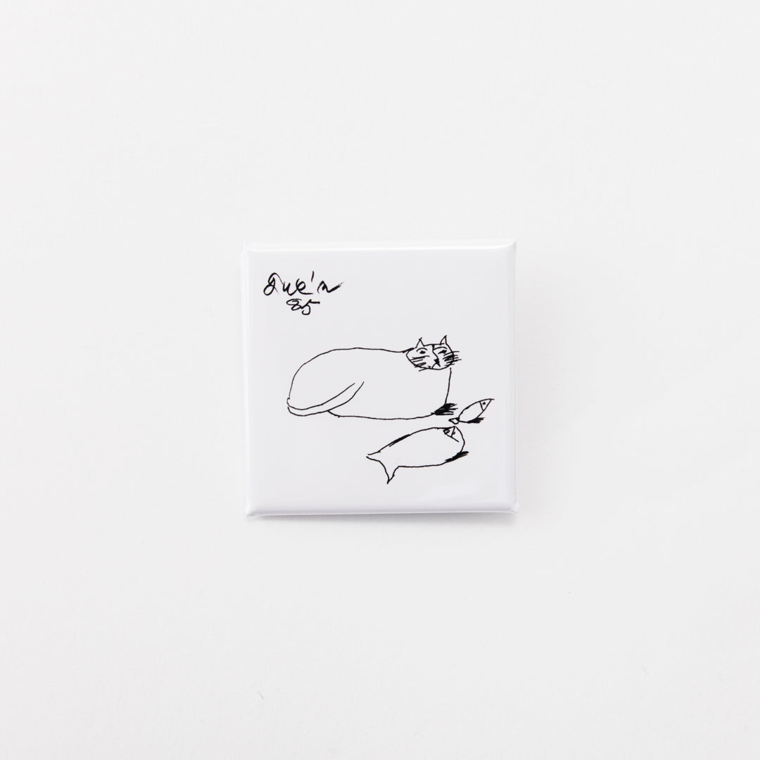 Tin badge square (Cat and two fish)