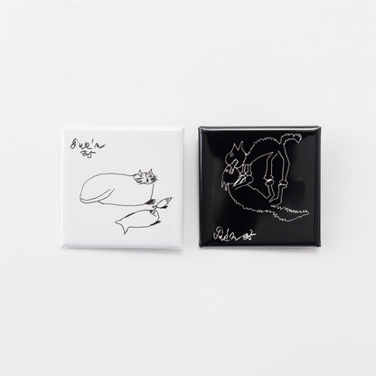 Tin badge square (Cat and two fish)