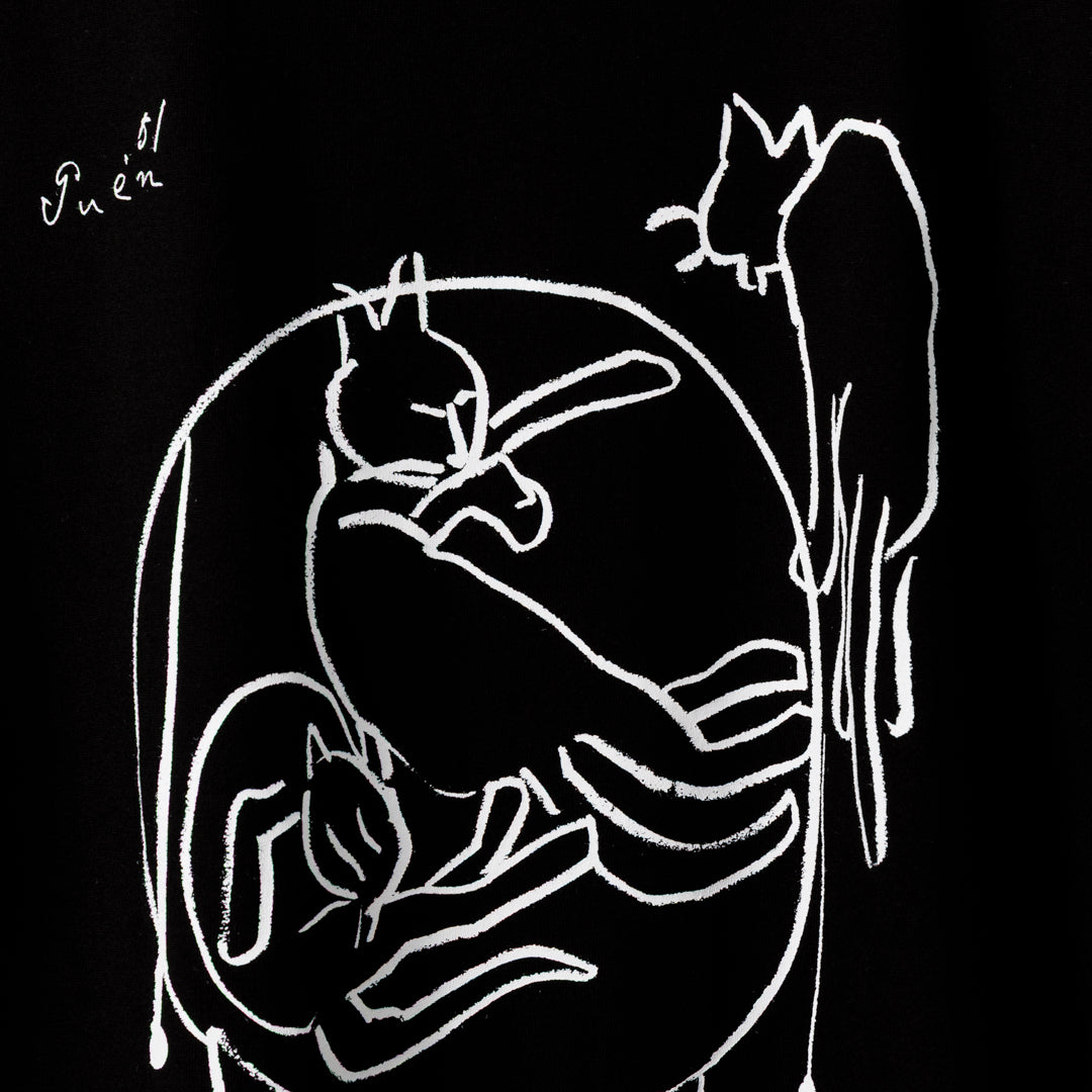 いのくまTシャツ（猫と椅子）ブラック