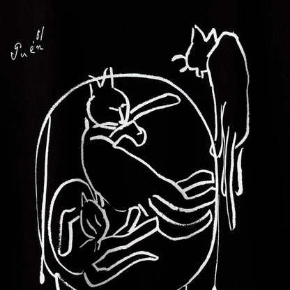 いのくまTシャツ（猫と椅子）ブラック
