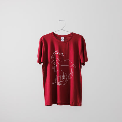 いのくまTシャツ（おやこ馬）バーガンディ