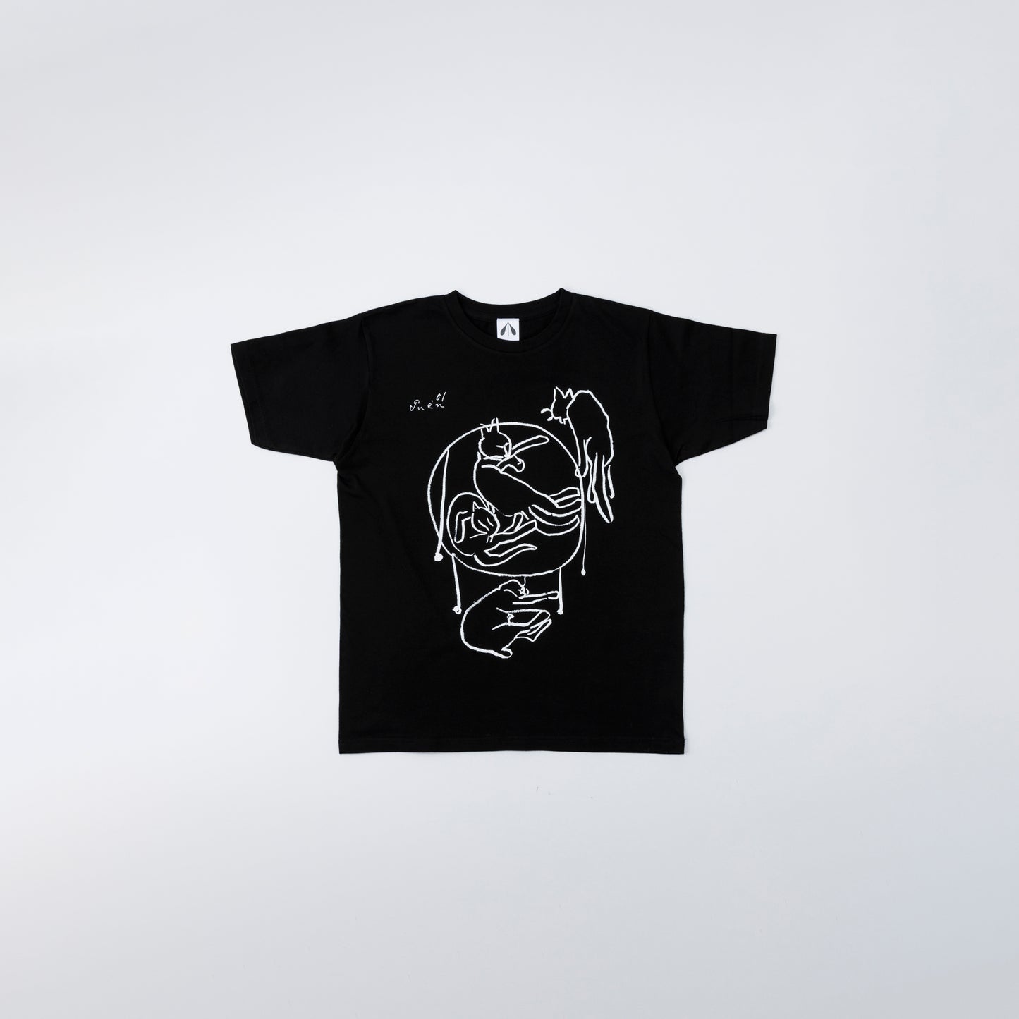 いのくまTシャツ（猫と椅子）ブラック