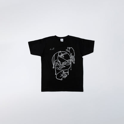 いのくまTシャツ（猫と椅子）ブラック