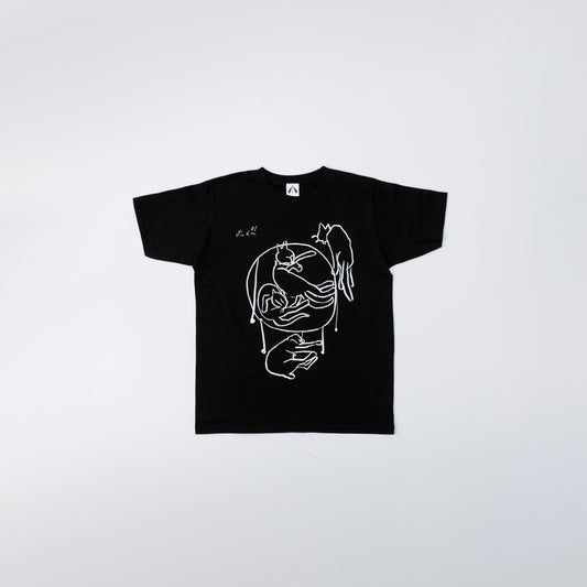 いのくまTシャツ（猫と椅子）ブラック