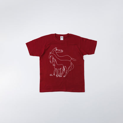 いのくまTシャツ（おやこ馬）バーガンディ