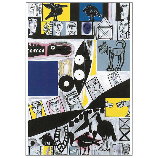 Postcard Birds Dogs Faces Nighbors