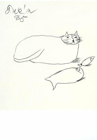 ポストカード（猫と2匹の魚）