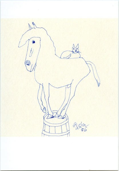 Postcard Horse and Cat