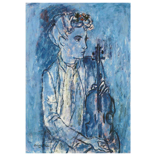 Postcard Woman Having a Violin